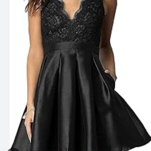 FRNCH Black Lace V-Neck Fit & Flare Mini Dress
